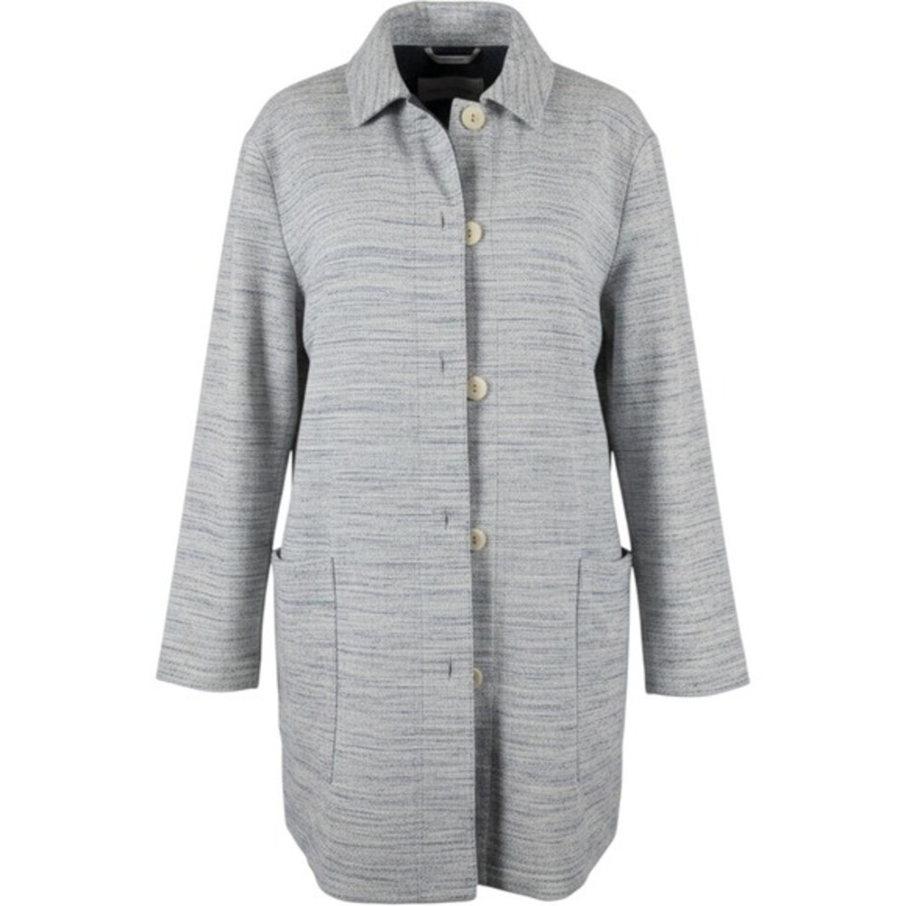 Eileen Fisher Grey White Organic Cotton Long Jacket Pockets Small